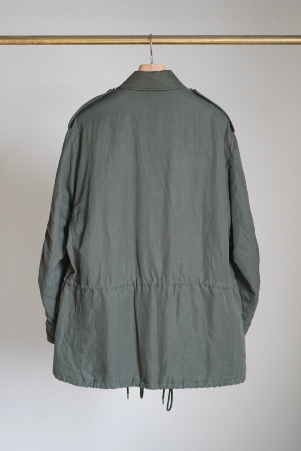 BRUSHED SILK LINEN SATIN PADDED MILITARY BLOUSON