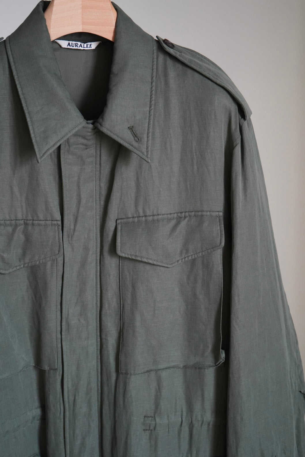 BRUSHED SILK LINEN SATIN PADDED MILITARY BLOUSON