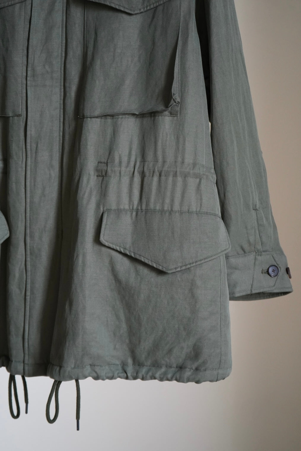 BRUSHED SILK LINEN SATIN PADDED MILITARY BLOUSON