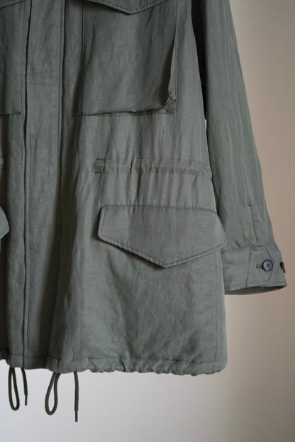 BRUSHED SILK LINEN SATIN PADDED MILITARY BLOUSON