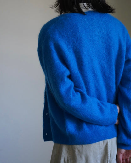 GARMENT-DYED BABY ALPACA FUR KNIT CREW-NECK CARDIGAN