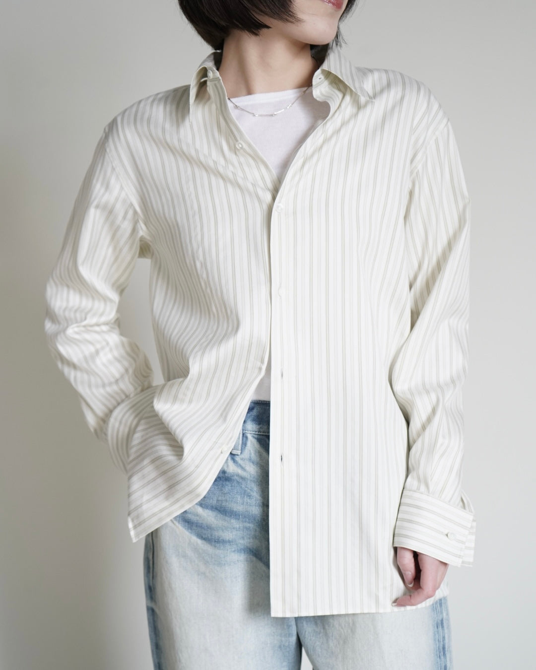 COTTON SILK STRIPE DOUBLE-CUFF SHIRT