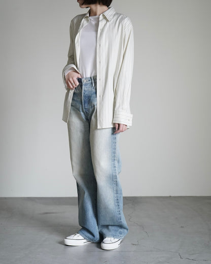 COTTON SILK STRIPE DOUBLE-CUFF SHIRT