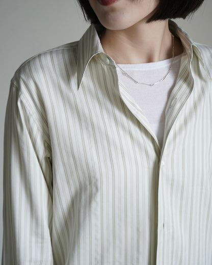 COTTON SILK STRIPE DOUBLE-CUFF SHIRT