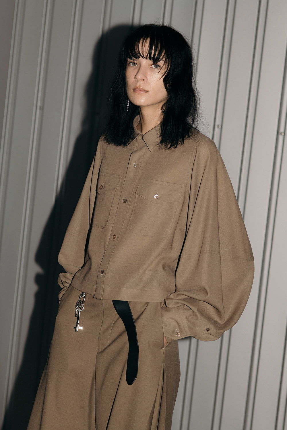T/W VOILE BALLOON SLEEVE CROPPED SHIRT