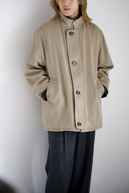 REVERSIBLE WOOL TWISTED TWILL / SHEEP LEATHER HALF COAT