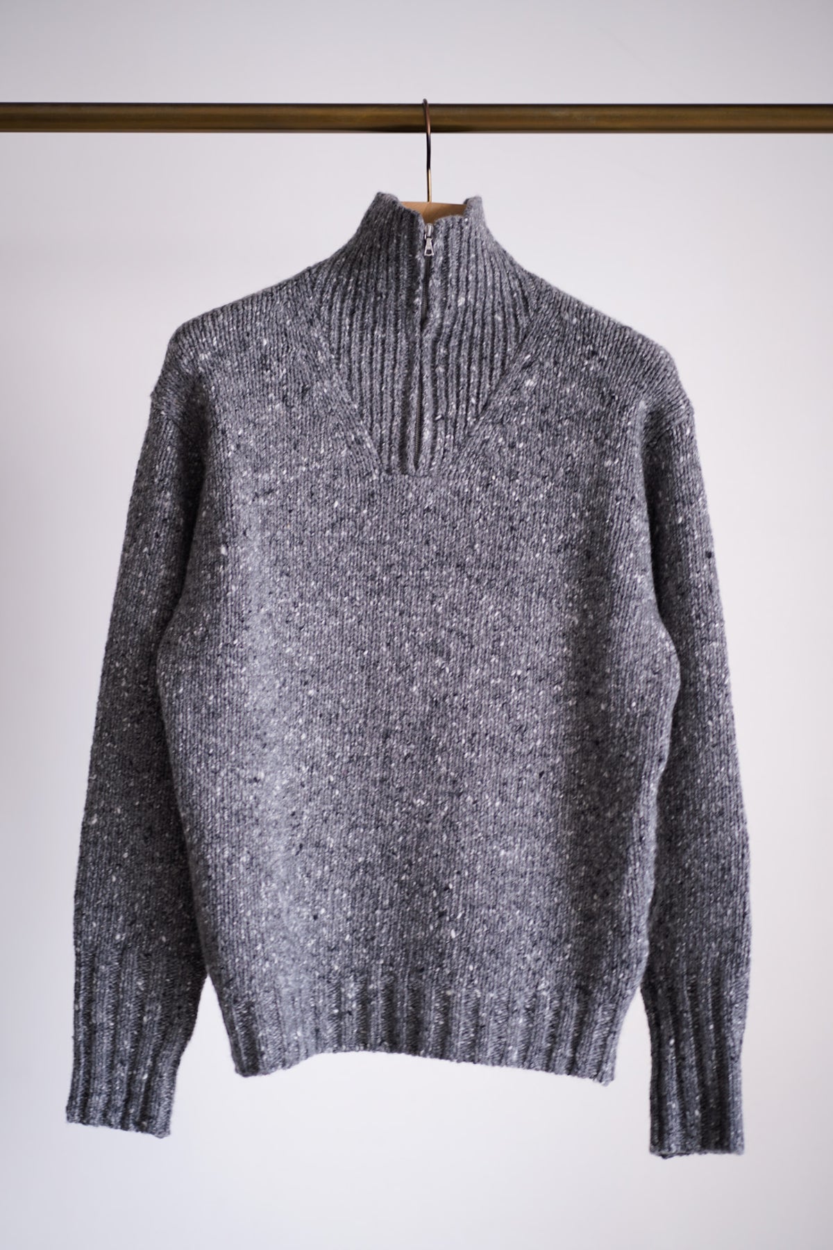 LOW-GAUGE HOMESPUN TWEED KNIT ZIP TURTLE