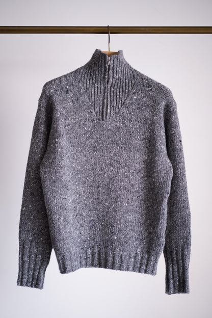 LOW-GAUGE HOMESPUN TWEED KNIT ZIP TURTLE