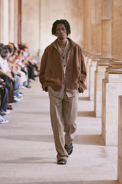SILK LINEN NEP CHECK SLACKS