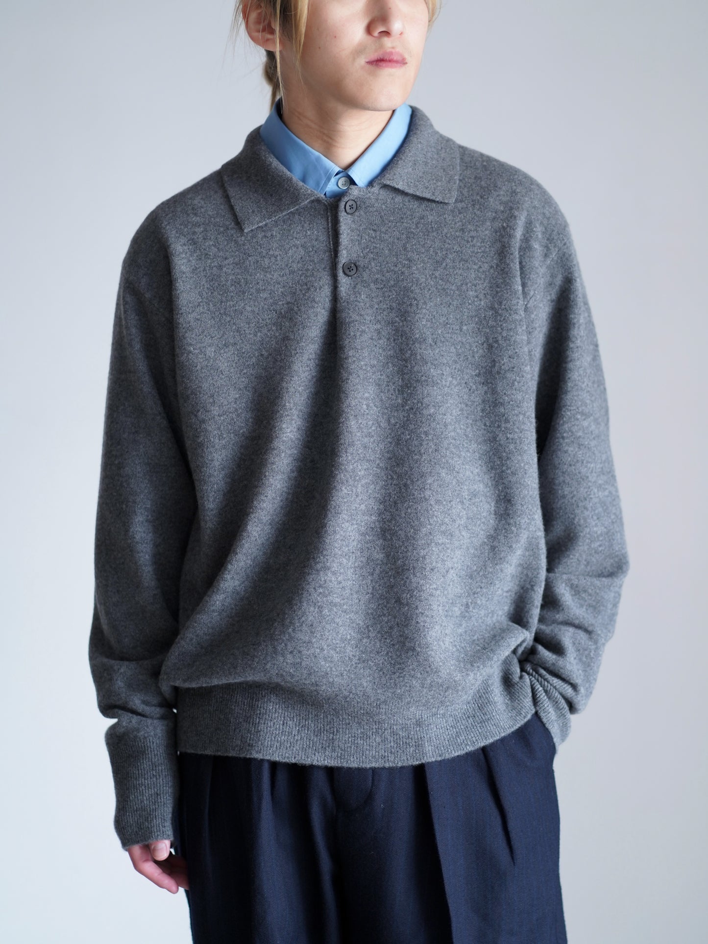 EXTRA FINE WOOL KNIT POLO LS