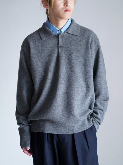 EXTRA FINE WOOL KNIT POLO LS