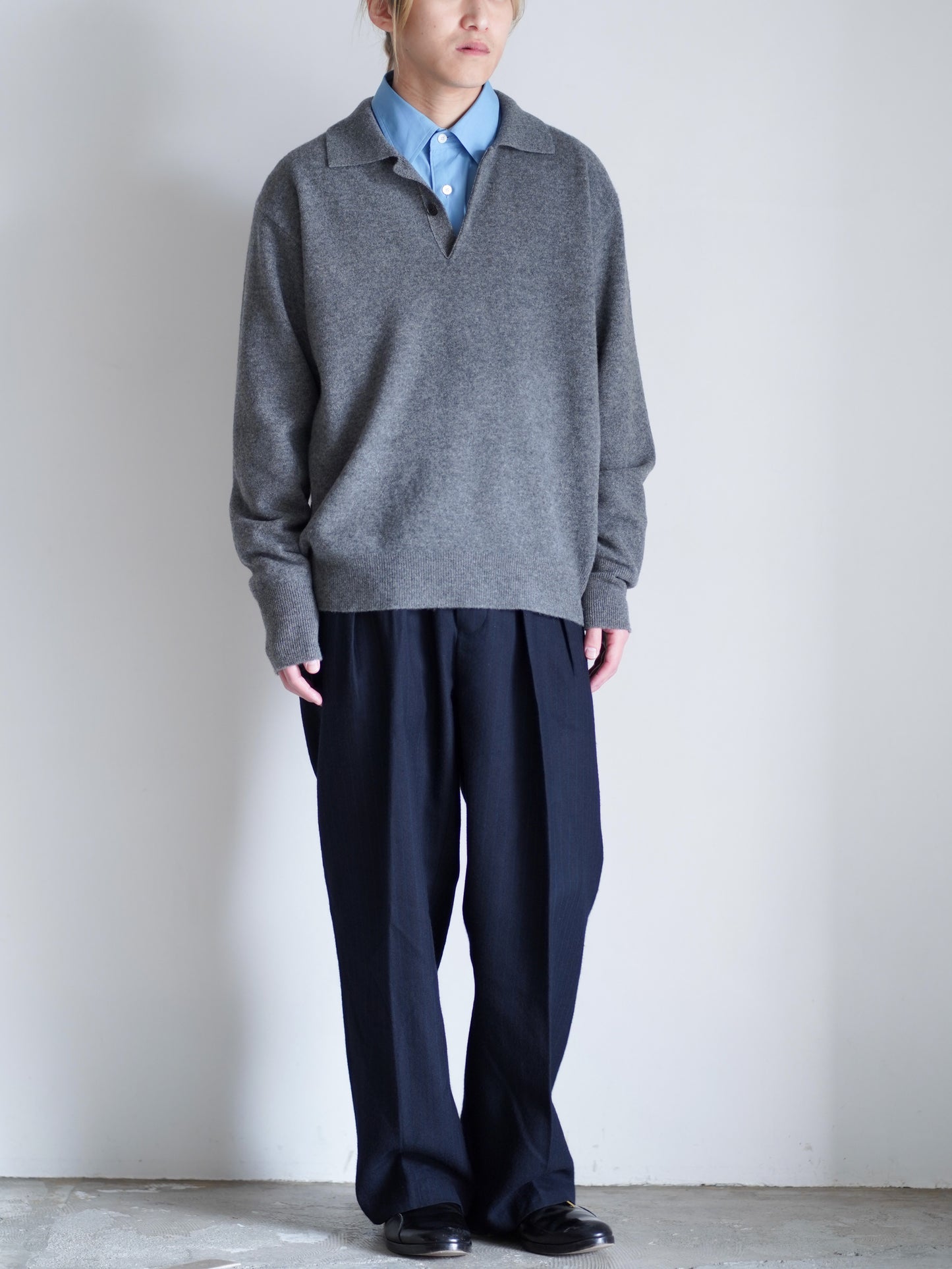 EXTRA FINE WOOL KNIT POLO LS