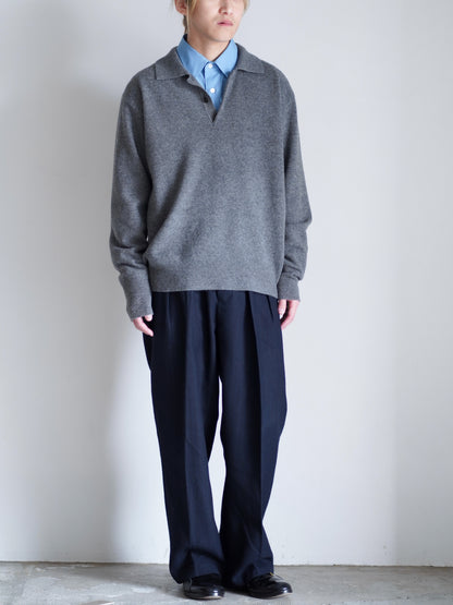 EXTRA FINE WOOL KNIT POLO LS