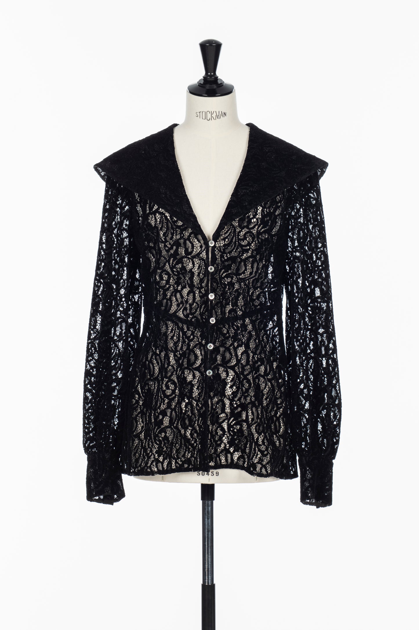 FLOCKED LACE SAILOR COLLAR BLOUSE