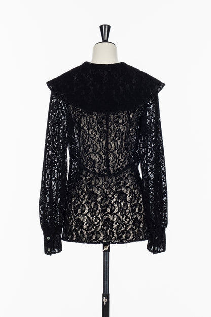 FLOCKED LACE SAILOR COLLAR BLOUSE
