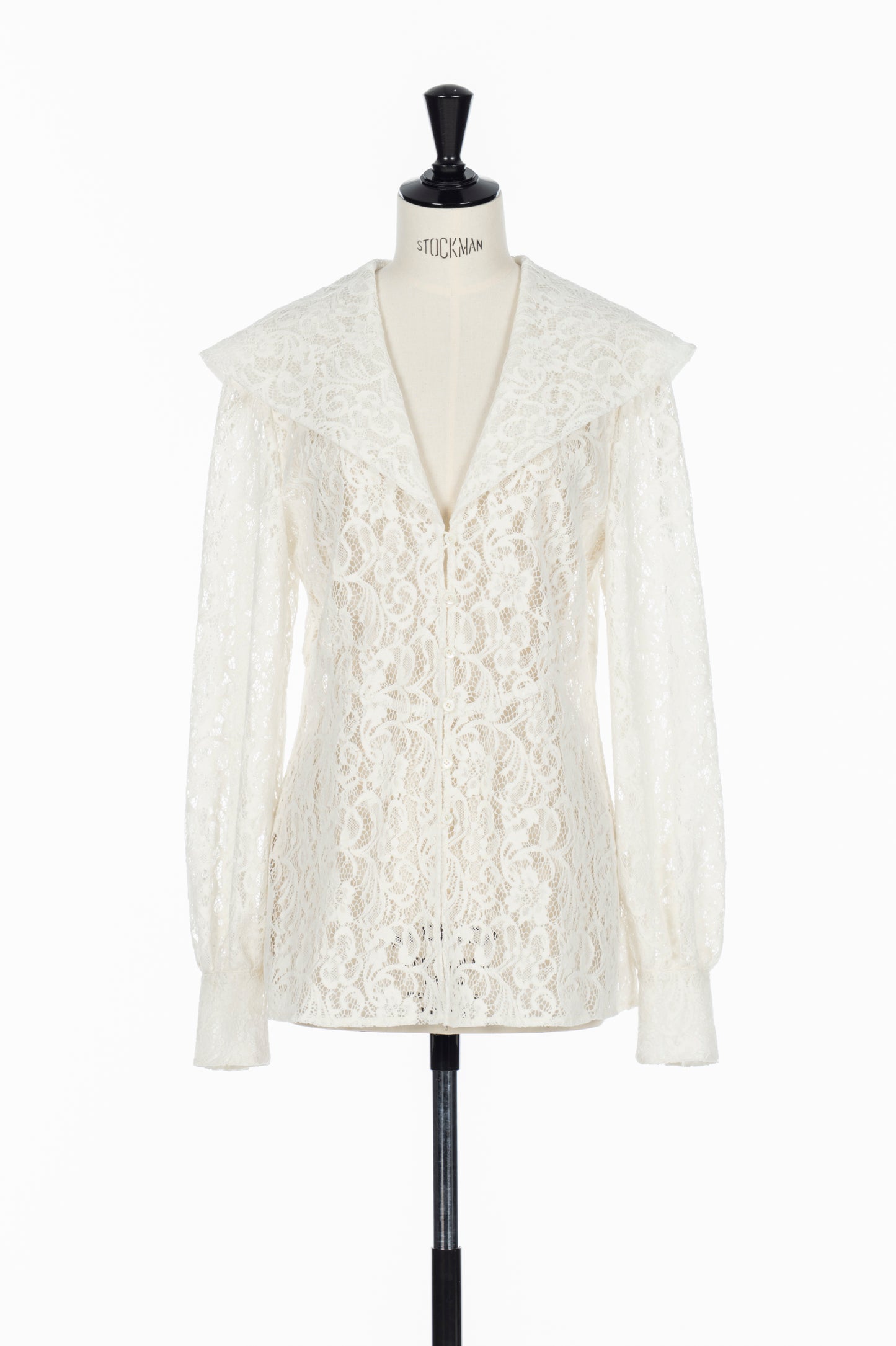 FLOCKED LACE SAILOR COLLAR BLOUSE