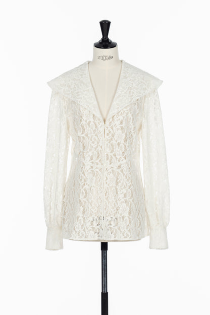 FLOCKED LACE SAILOR COLLAR BLOUSE