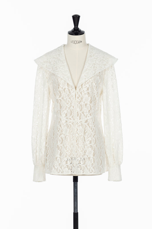 FLOCKED LACE SAILOR COLLAR BLOUSE