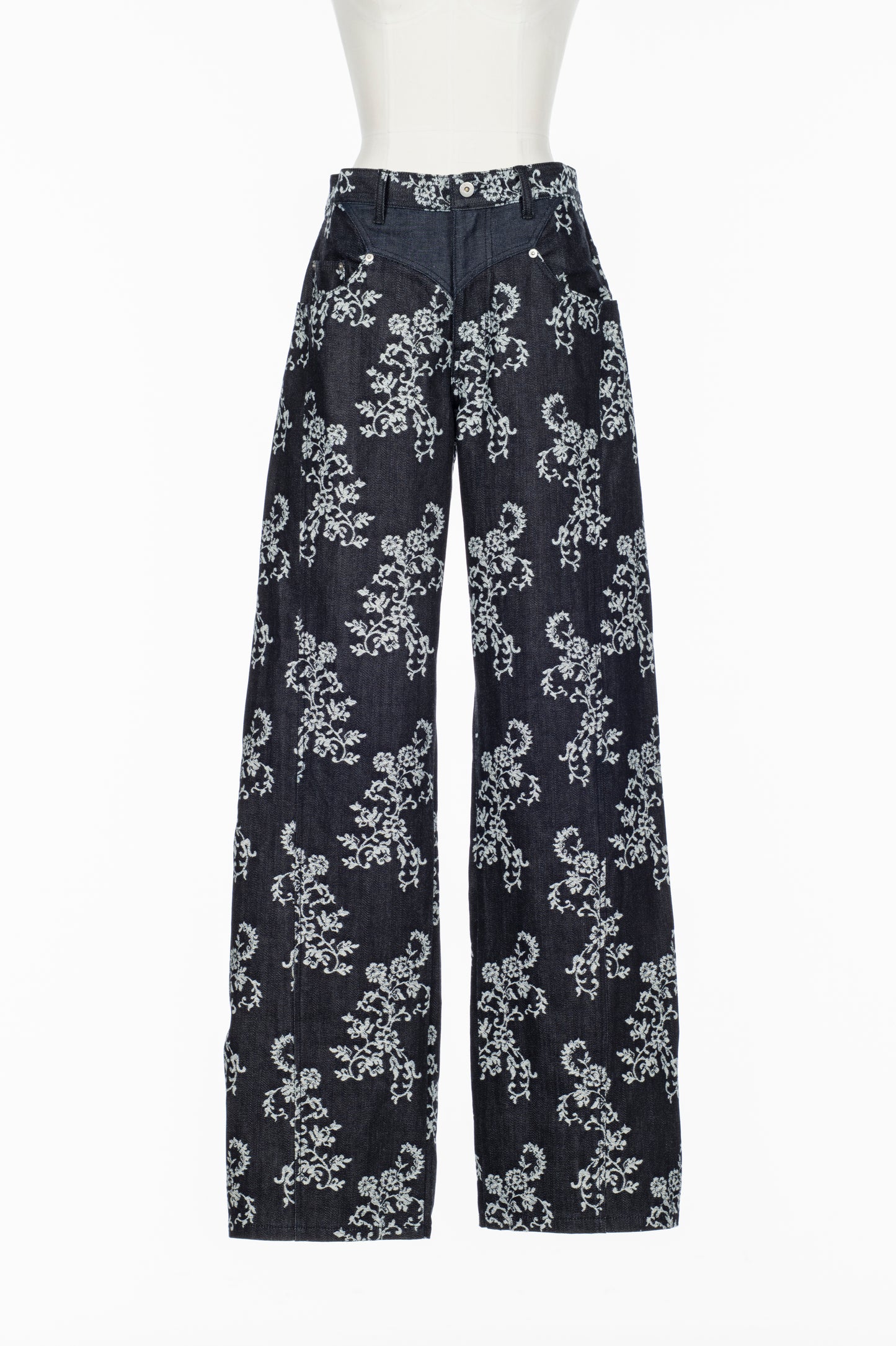 LACE-JACQUARD DENIM STRAIGHT JEANS
