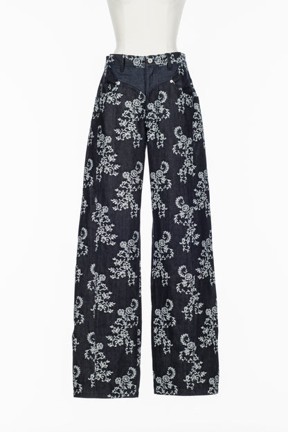 LACE-JACQUARD DENIM STRAIGHT JEANS