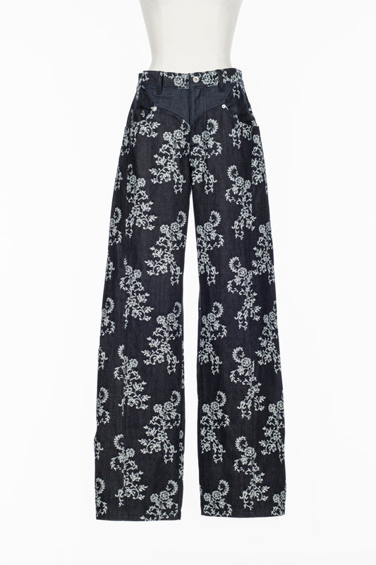 LACE-JACQUARD DENIM STRAIGHT JEANS