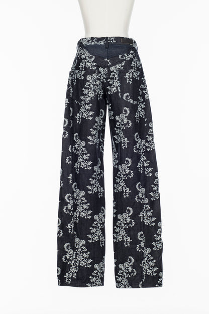 LACE-JACQUARD DENIM STRAIGHT JEANS