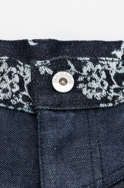 LACE-JACQUARD DENIM STRAIGHT JEANS