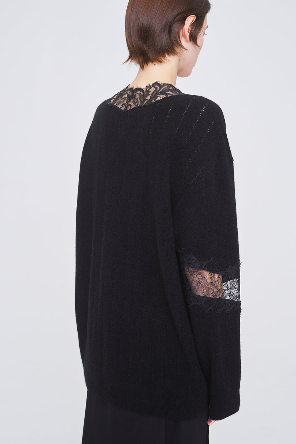OVERSIZED HAIRY LACE PANELED KNIT CARDIGAN