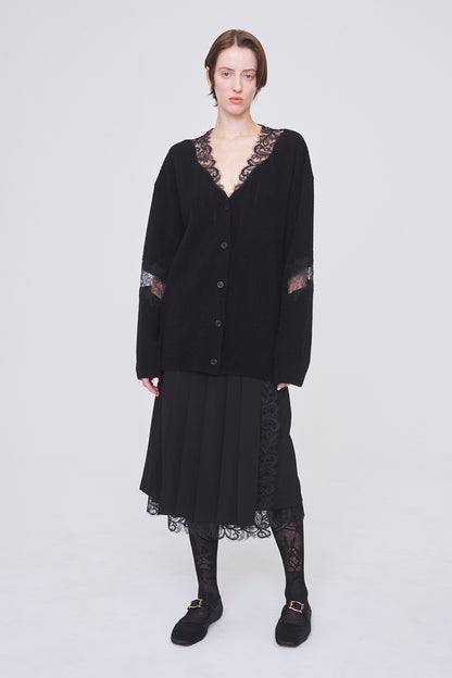 OVERSIZED HAIRY LACE PANELED KNIT CARDIGAN