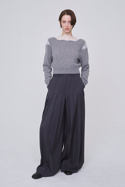 HAIRY LACE PANELED CROPPED PULLOVER