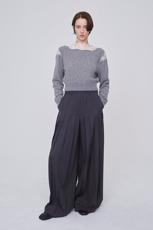 HAIRY LACE PANELED CROPPED PULLOVER