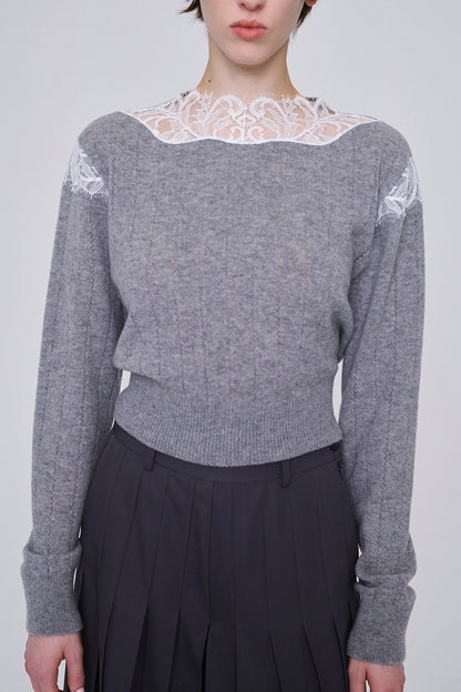 HAIRY LACE PANELED CROPPED PULLOVER