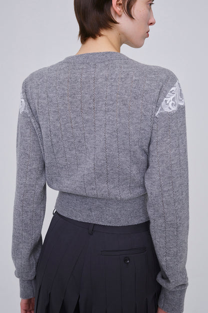 HAIRY LACE PANELED CROPPED PULLOVER