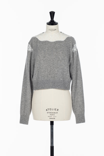 HAIRY LACE PANELED CROPPED PULLOVER