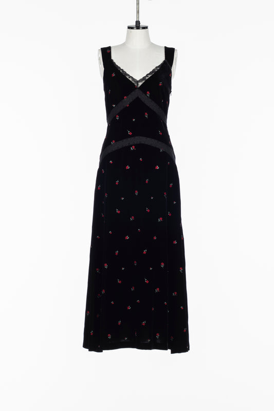 ROSE EMBROIDERED VELVET DRESS