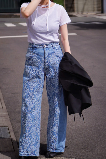 DAMASK-JACQUARD DENIM CURVE-FIT HIGH-RISE JEANS