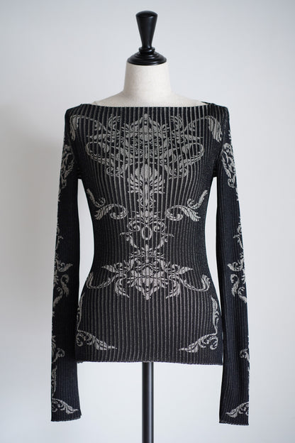 DAMASK PATTERN RIB KNIT TOP