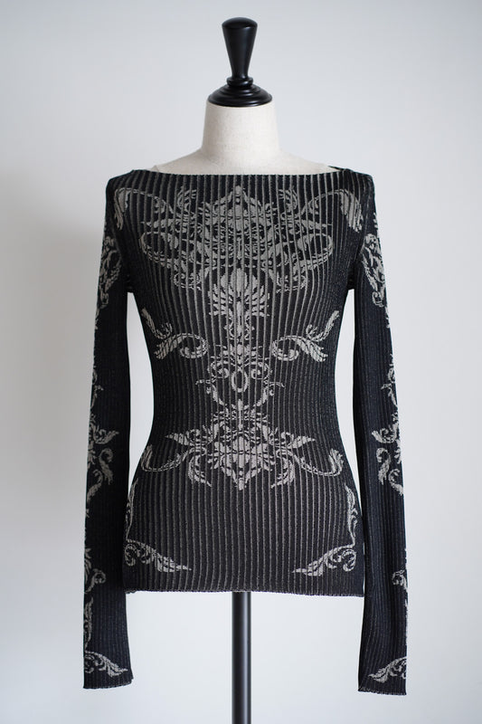 DAMASK PATTERN RIB KNIT TOP