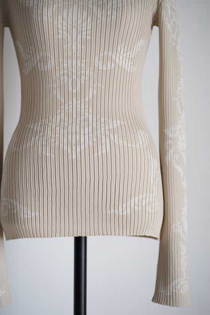DAMASK PATTERN RIB KNIT TOP