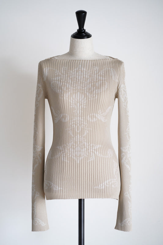 DAMASK PATTERN RIB KNIT TOP