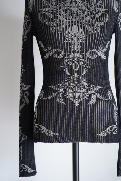DAMASK PATTERN RIB KNIT TOP