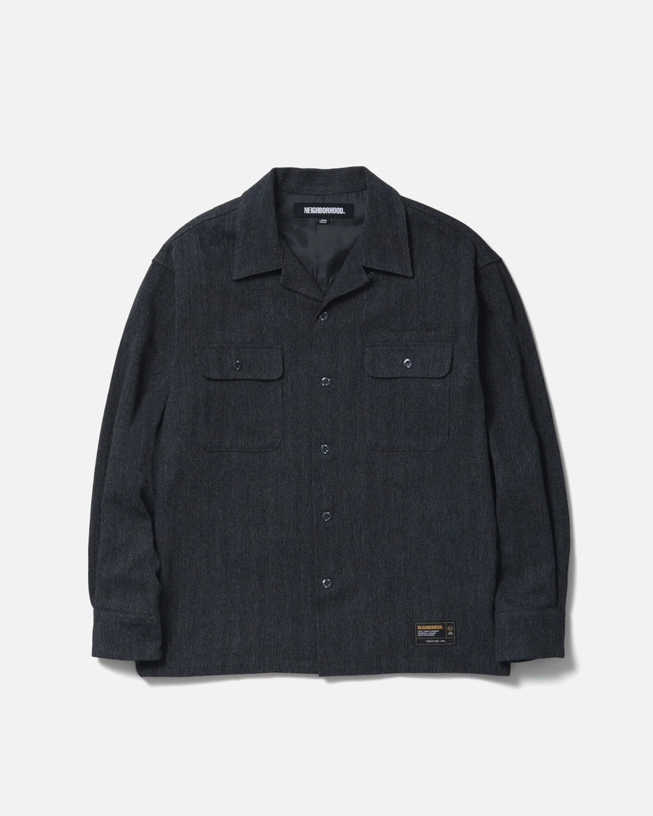 HERRINGBONE OPEN COLLAR SHIRT LS