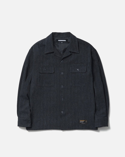 HERRINGBONE OPEN COLLAR SHIRT LS