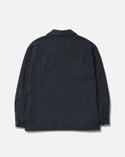 HERRINGBONE OPEN COLLAR SHIRT LS