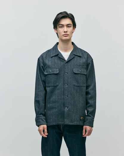 HERRINGBONE OPEN COLLAR SHIRT LS