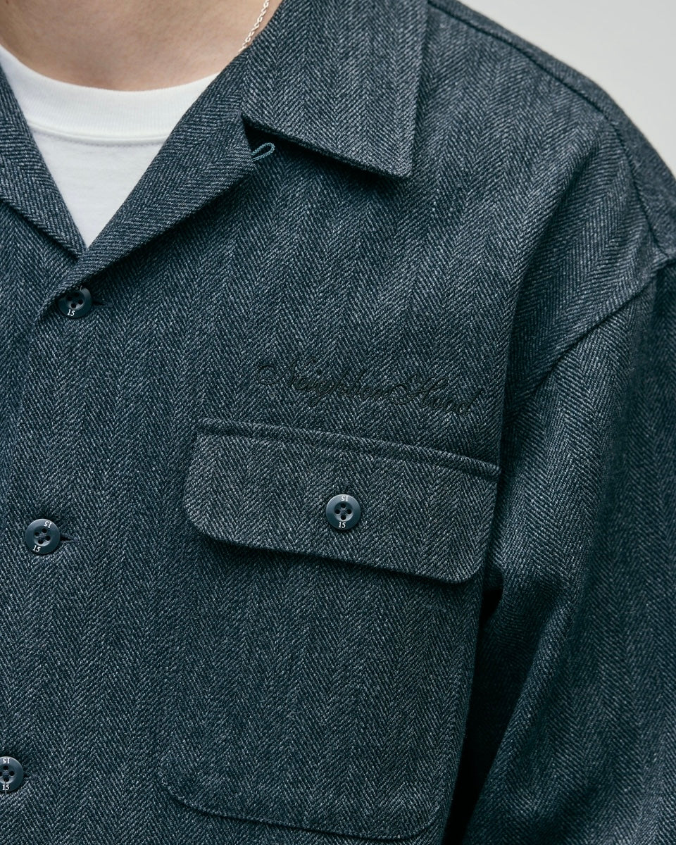 HERRINGBONE OPEN COLLAR SHIRT LS