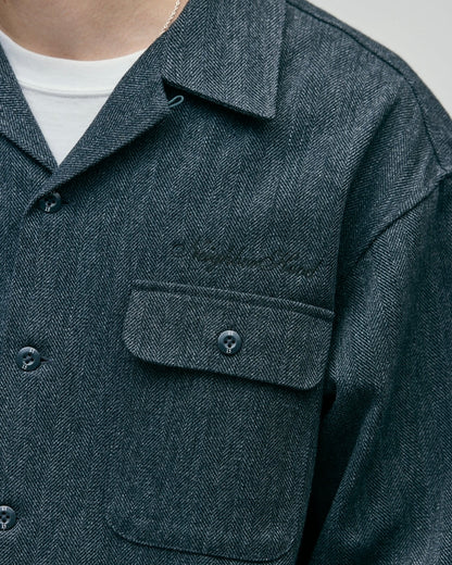 HERRINGBONE OPEN COLLAR SHIRT LS