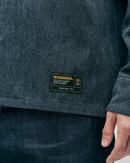HERRINGBONE OPEN COLLAR SHIRT LS
