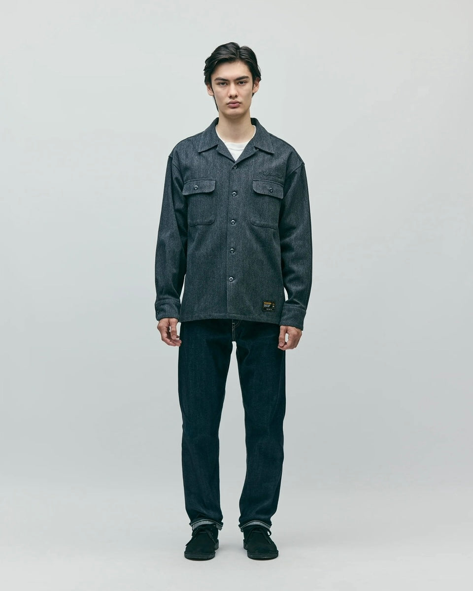 HERRINGBONE OPEN COLLAR SHIRT LS