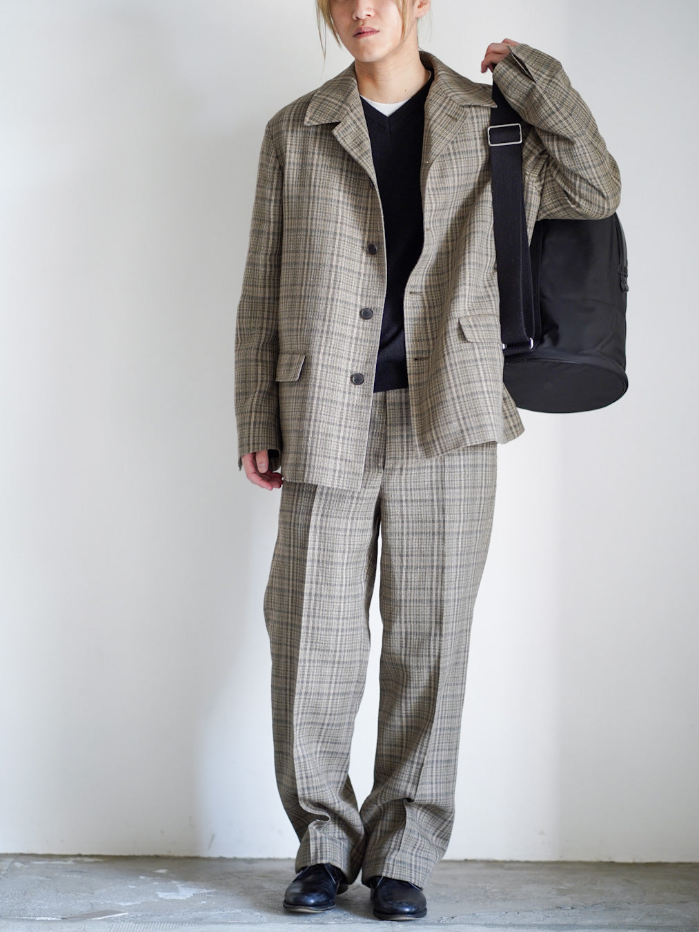 SILK LINEN NEP CHECK SLACKS